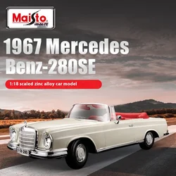 Maisto 1:18 Mercedes Benz 280se 1967 lega bianca modello di auto classico Retro pressofusione lega di lusso decorazione auto regalo di compleanno