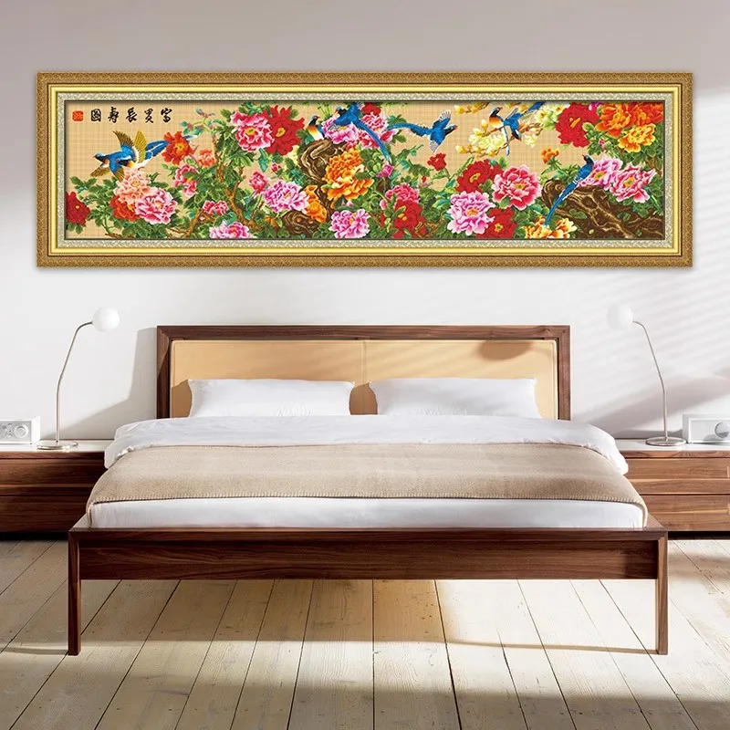 

New 2024 Cross Stitch Wealth Longevity Pattern Simple Non-Stitch Thread Embroidery for Living Room Traditional Chinese Style