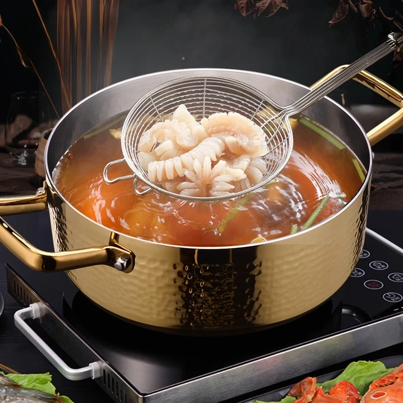 316 Stainless Steel Hot Pot Multi-Layer Thick Base Induction Compatible Non-Coated Safe Cooking Pot Durable Easy-Clean
