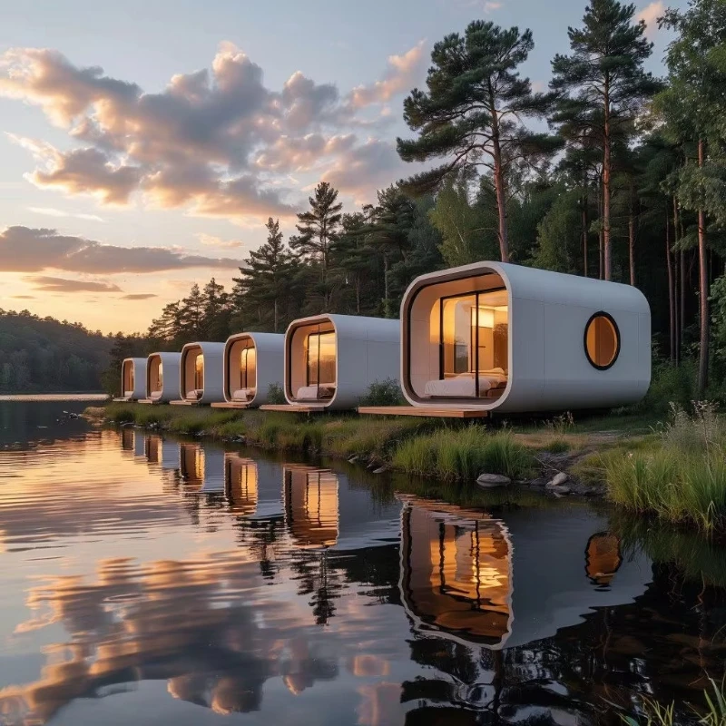 Modern Prefab Apple Cabin, 20m² Portable Mobile Home, Insulated Panel, Full Bathroom, for Hotel Glamping, Fast Assembly