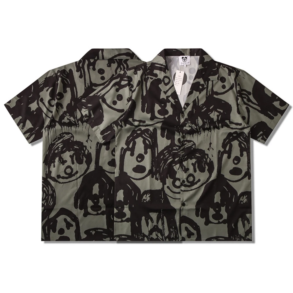 Mens Hawaiian Graffiti Shirt Couple Shirt Summer Streetwear Fashion Youth Outdoor Versatile Casual Short-Sleeve Top Men'S Wear