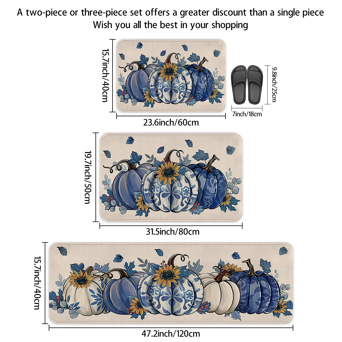 1 قطعة السجاد الشكر الرجعية الكلمة حصيرة عباد الشمس الأزرق اليقطين السجاد المضادة للانزلاق الكلمة حصيرة الخريف باب ديكور المنزل