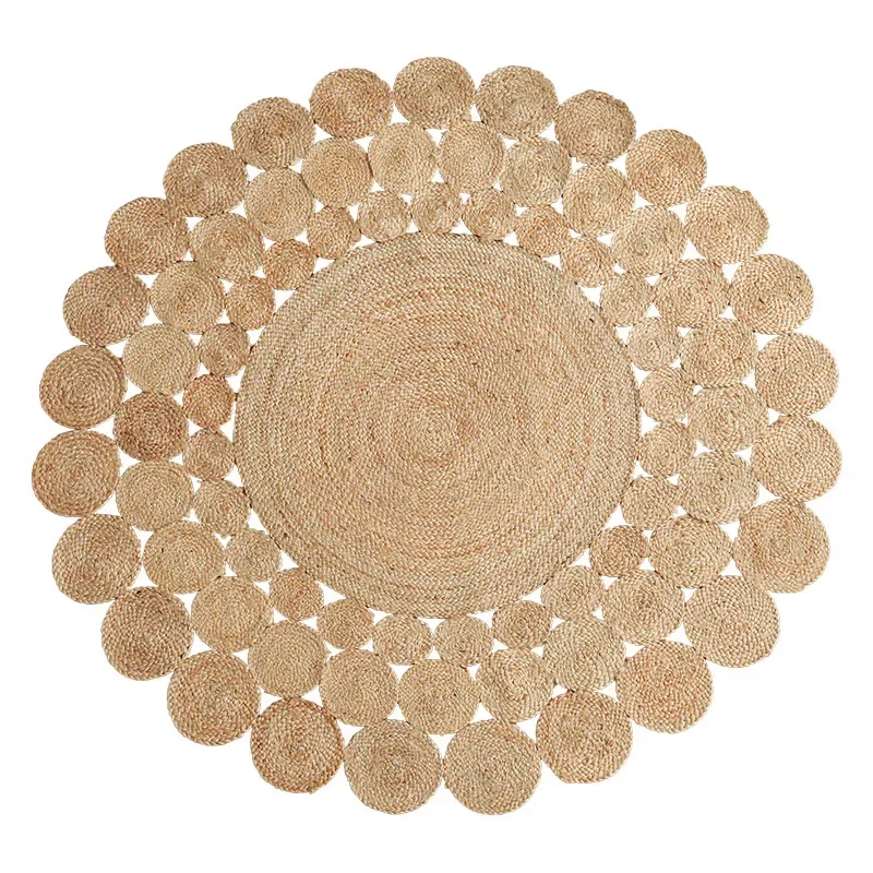 Hand-woven jute carpet, living room coffee table mat, round high-end light luxury household blanket floor mat