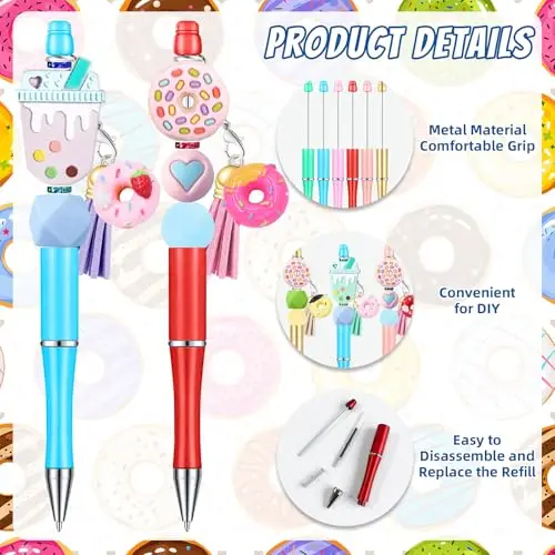 50Pcs Beadable Pen Beads Pen with  Ballpoint Pen Supplies for School Office DIY Crafting, Student Beads Not Included