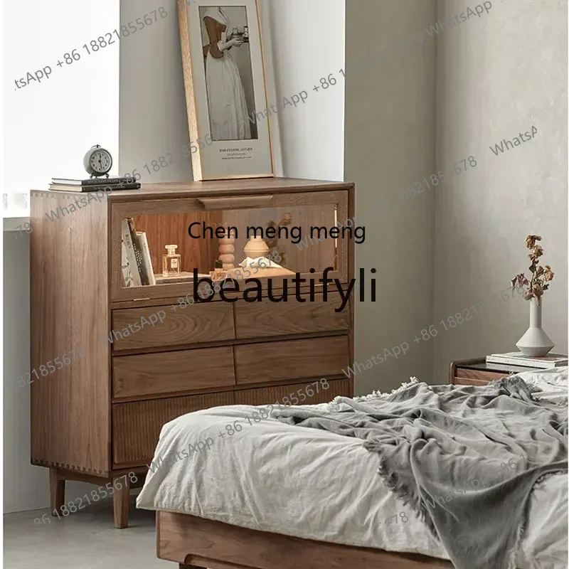 

32North American black walnut solid wood combination cherry wood floor-to-ceiling glass door storage locker