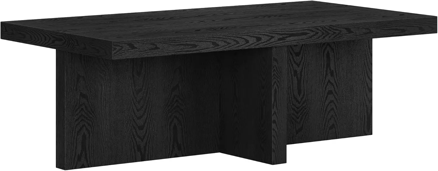 

44-Inch Rectangular Wood Coffee Table with Pedestal Base, Natural Black Finish for Living Room or Office