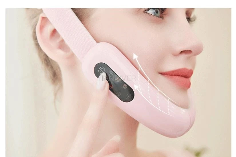チンアップリフトベルトマシン赤青フェイシャルリフティングデバイス顔痩身振動マッサージャー V フェイスケア