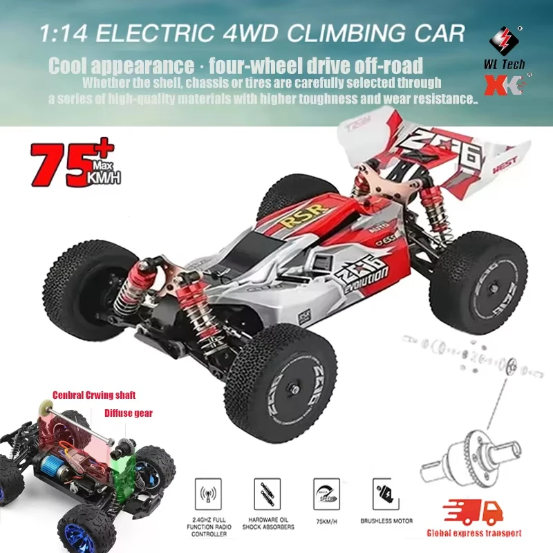 WLtoys 144010 144001 75KM/H 2.4G RC Car Brushless 4WD Electric High Speed Off-Road Remote Control Drift Toys for Children Racing