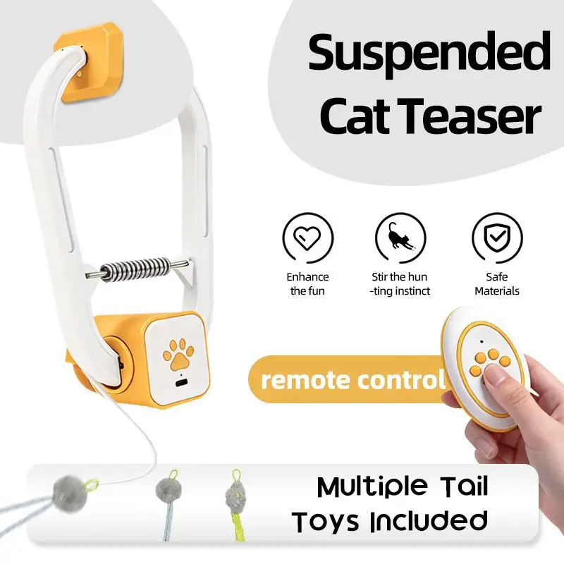 Interactive Electric Cat Teaser Toy Upgrade Dual-mode Swing Rotating Remote Control Door Clip Design Cat Stick