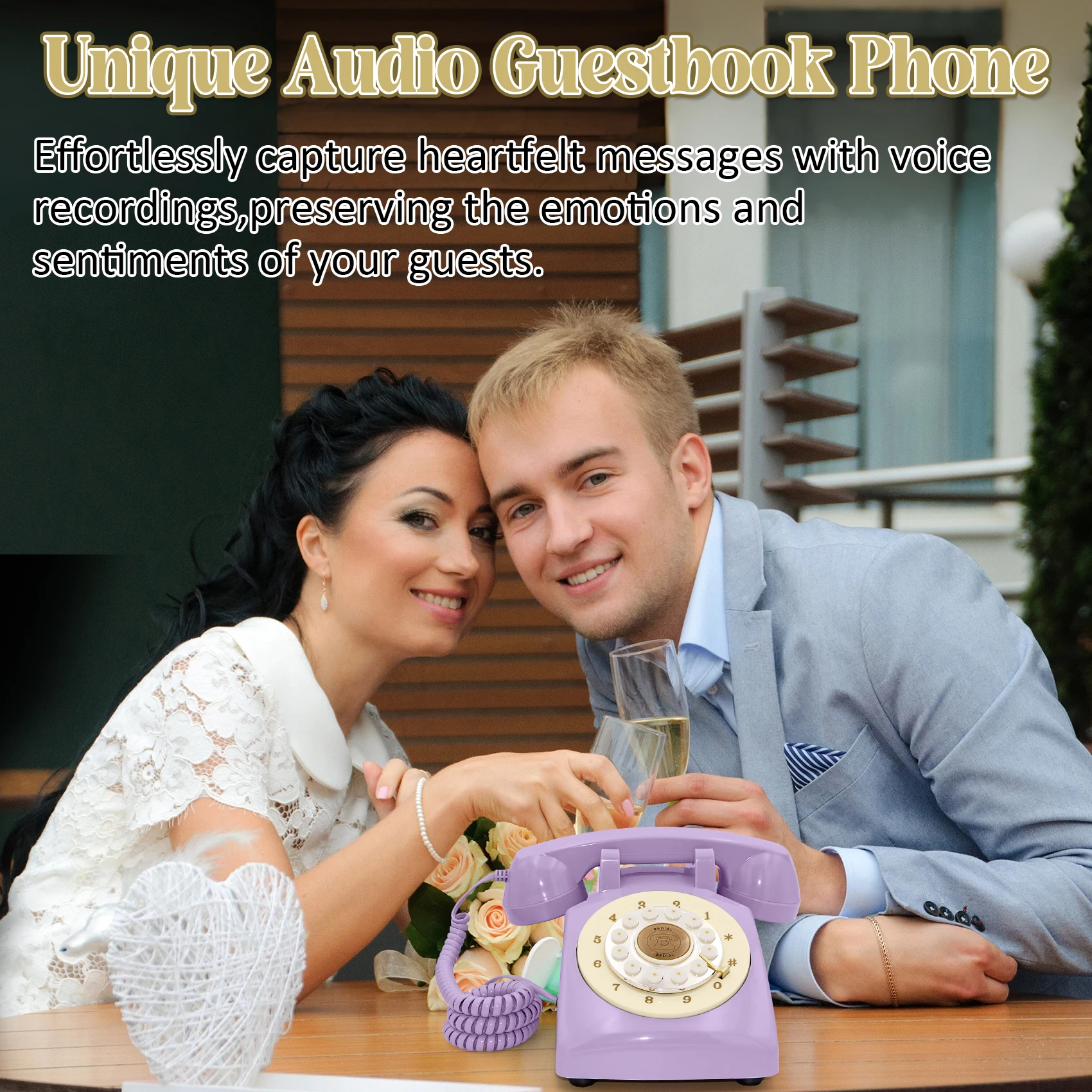 Audio Retro Guestbook Phone with 32GB SD Card Record Voice Messages for Wedding Birthday Parties Vintage Telephone Design Unique