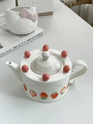 Tea Kettle Lovely Strawberry Modelling Ceramics Afternoon Handle Teaware Kitchen Practical Simple 2023 Eco Friendly