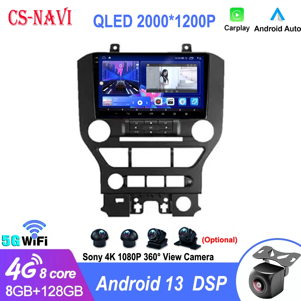 

Android 13 For Ford Mustang 6 VI S550 2014 - 2021 Multimedia Player Auto Radio GPS Carplay 4G WiFi DSP Bluetooth QLED Sreen