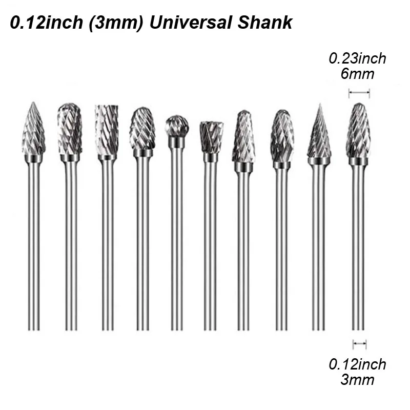 Gambo da 3 mm Disegno Carburo di tungsteno Fresa Utensile rotante Doppio taglio diamantato per Dremel Metallo Legno Rettifica elettrica