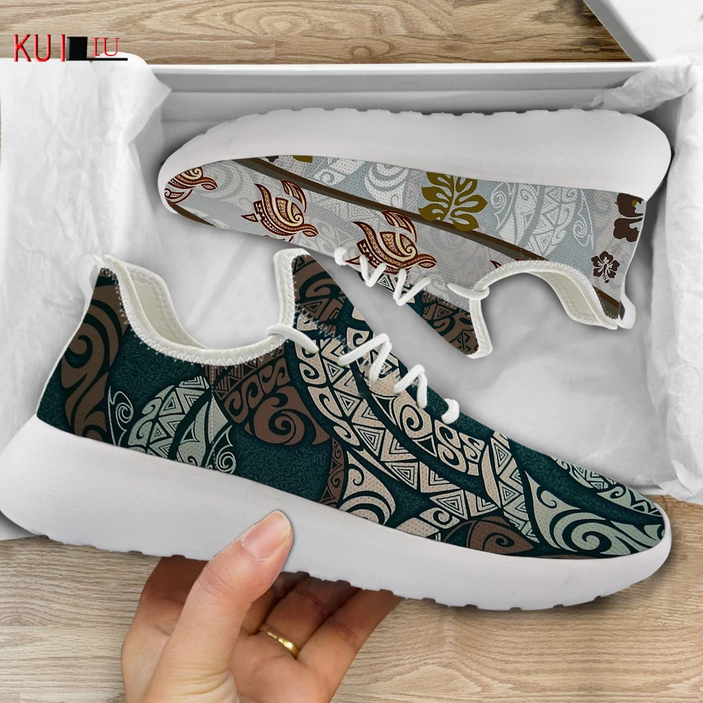 KUILIU -Vintage-Maori-Samoan-Polynesian-Tribal-Turtle-Print Women Shoes Autumn Breathable Mesh Knit Sneakers Female Footwear