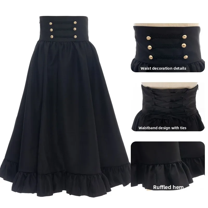 

High Waist Gothic Style Half Skirt Swing Dress Hepburn Halloween Stage Costume Chinese Production Spring Season Ladies Fashion