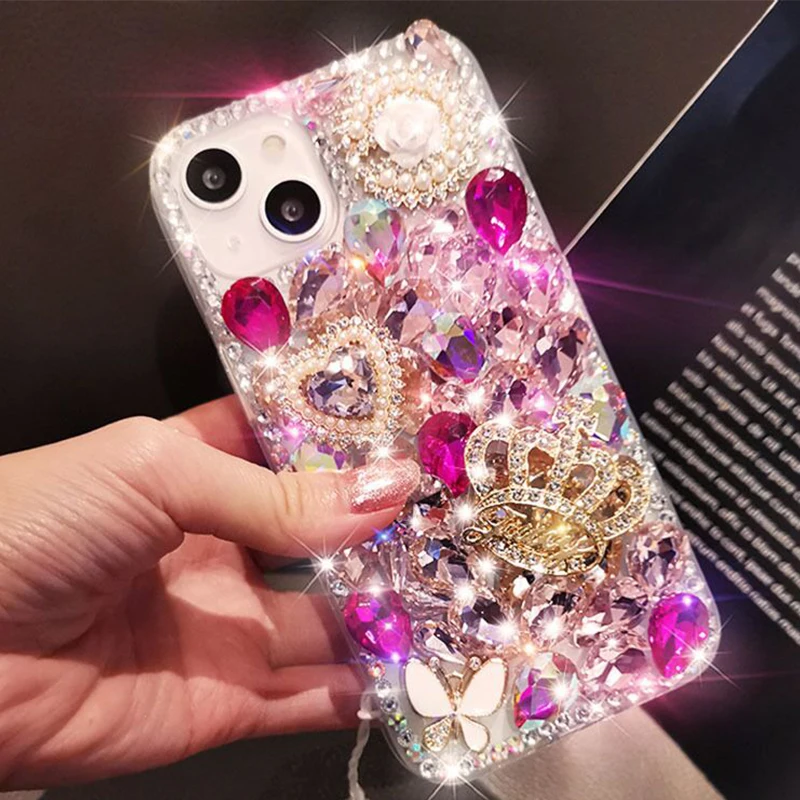 Luxury Glitter Pearl Love Crown Cover Case For Huawei Pura 70 P60 Art P50 P40 P30 Lite P20 Mate 40 50 60 70 Pro Case