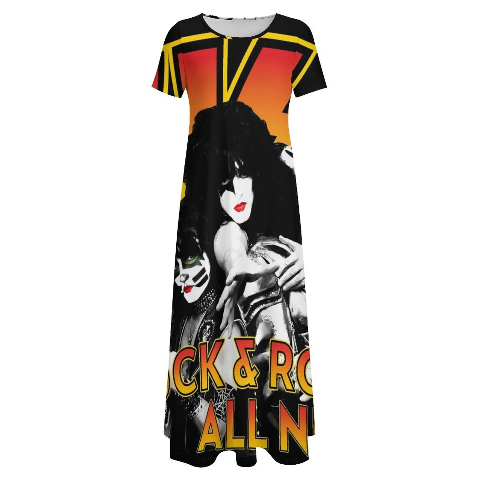 Kiss Band – robe longue de plage pour femmes, tenue Maxi, Kawaii, manches courtes, Streetwear, style Boho, surdimensionnée