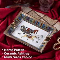 Handmade Horse Patten Art Grid Ceramic Cigar Ashtray Nice Luxury Smoke Ash Tray Holder Cigars Home Table Desk Accessories Decor