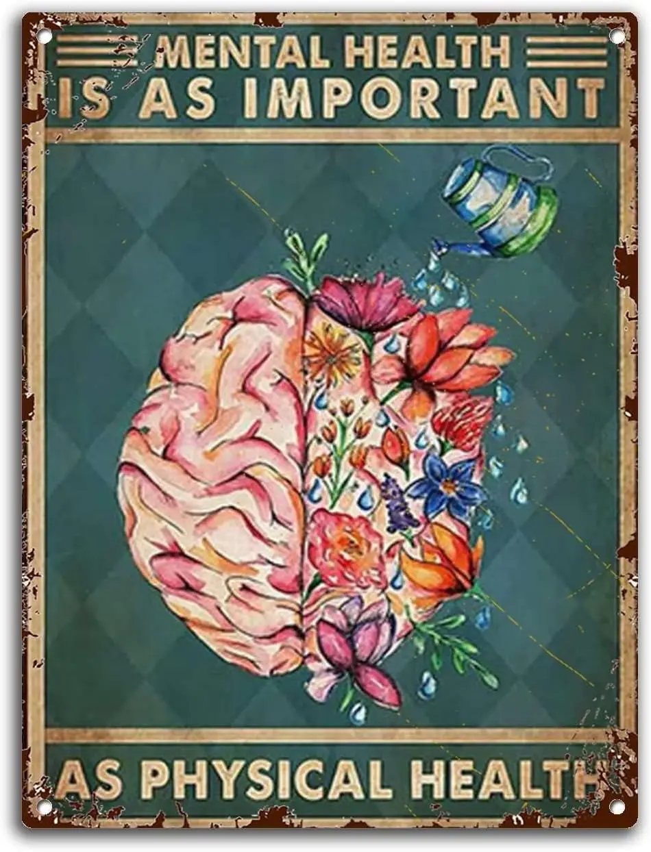 Metal Tin Sign Mental is an Important Mental Wall Vintage Funny Poster Wall Decor Art Gift es-Aluminum