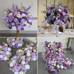 Purple Wedding Banquet Stage Backdrop Arch Flower  Floral Row Table Centerpiece Ball strips Arrangement Home Party Decor Event