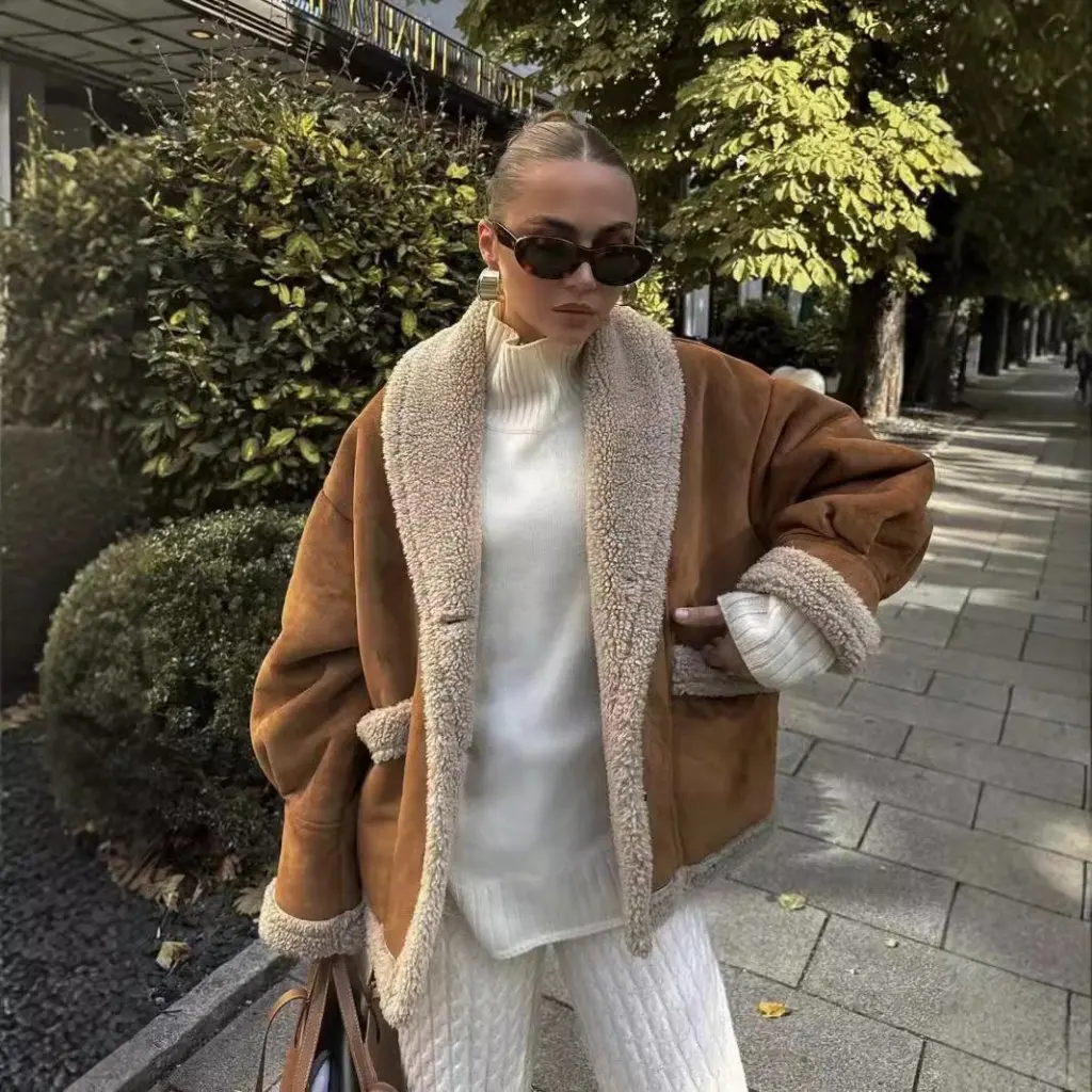 

Women's Retro Wool Jacket Lapel Loose Fur One-Piece Top European And American Style Autumn Winter Fashion Outerwear