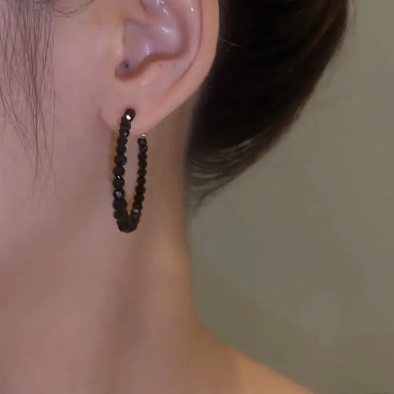 Neue Mode Einfache Trend Runde Schwarz Kristall Hoop Ohrringe Geometrische Ohrringe Frauen Elegante Exquisite Schmuck Geschenke Großhandel – Detail 5