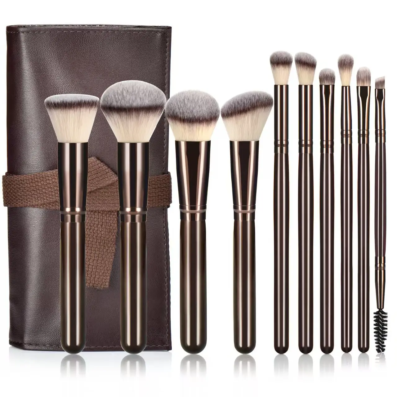 10Pcs Makeup Brush Set with Storage Pouch, Foundation Blush Concealer Eyeshadow Brushes, Ideal Xmas Gift