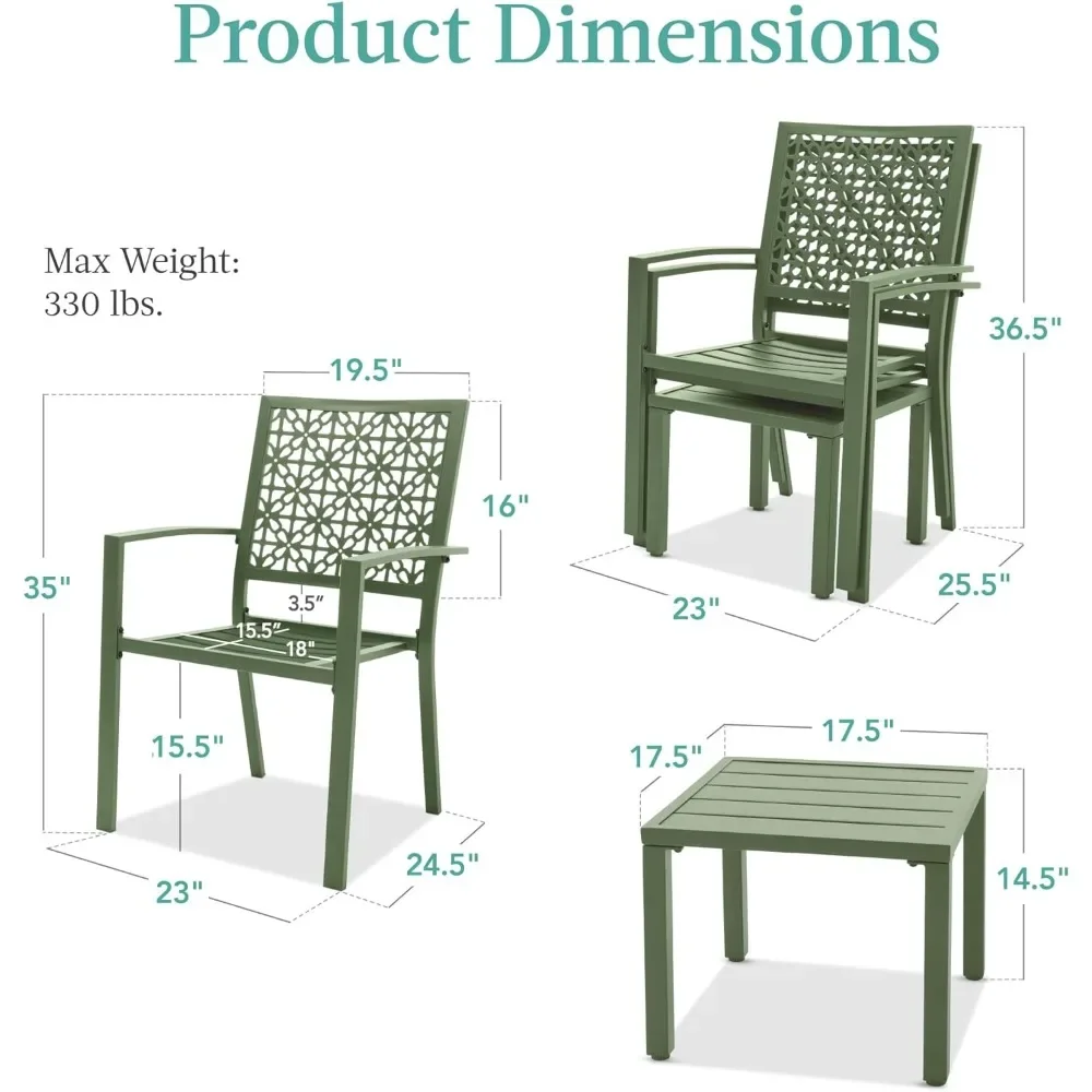 Outdoor Chair Set of 3, All-steel Design and A Weather-resistant, Weight Capacity Have 330 Lbs, Easy To Assemble, Garden Chair