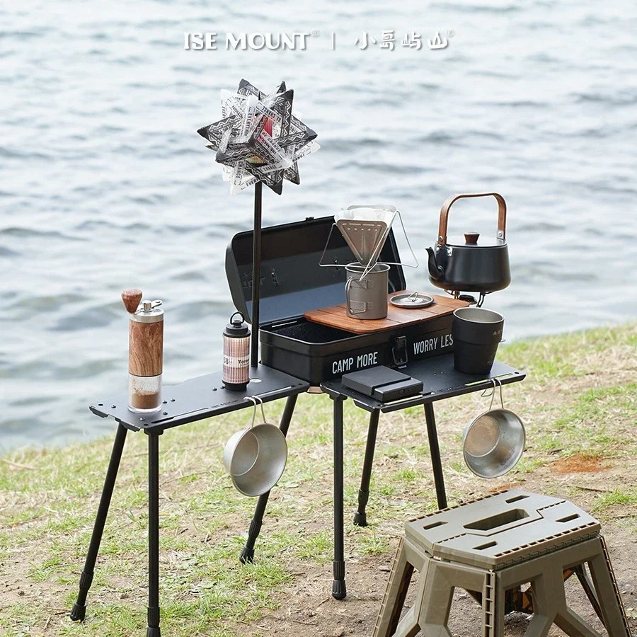 ISE MOUNT Outdoor Picknick-Klapptisch, Tragbare Werkzeugkasten-Erweiterungsplatte, Verstellbarer Picknick-Wander-Camping-Tisch mit Lichtgestell