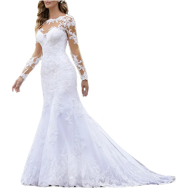 Fanciest Vestidos de novia de playa de gasa de encaje para mujer para novia 2025 con mangas vestido de novia largo