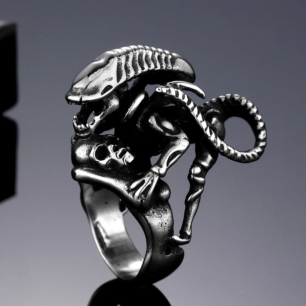 Retro Punk Lizard Skull Ring For Men Boys Vintage Male Metal Skeleton Animal Rings Hip Hop Cool Party Jewelry Gifts 2019 Anillos