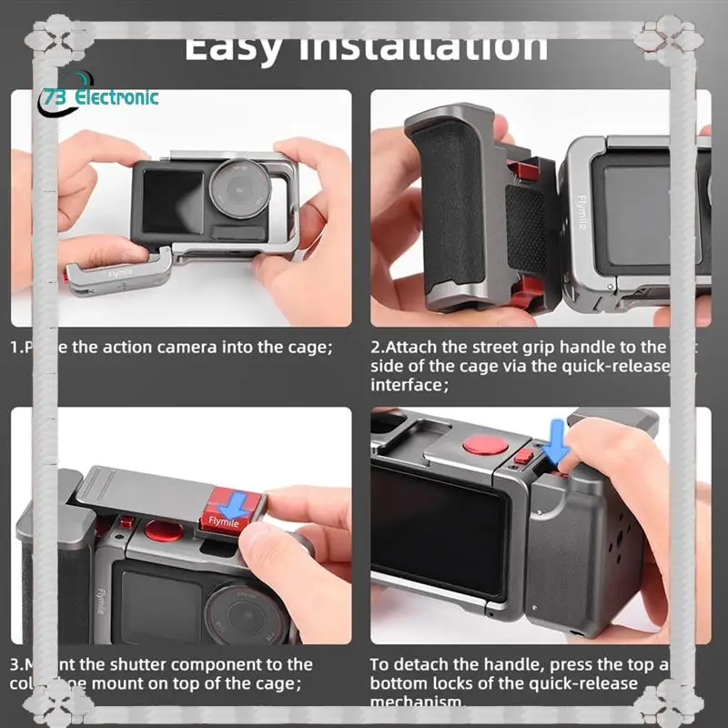 

24-Hour Delivery Flymile Metal Camera Grip Frame Case Kit For ACTION 4/3/5PRO Vlog Grip Mount Street Photo