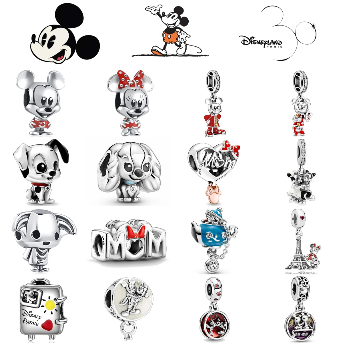 

Новое серебро 925 пробы Miniso Disney красное платье праздничная Микки башня собака подвески подвески из бисера подходят оригинальный браслет DIY ювелирные изделия для женщин