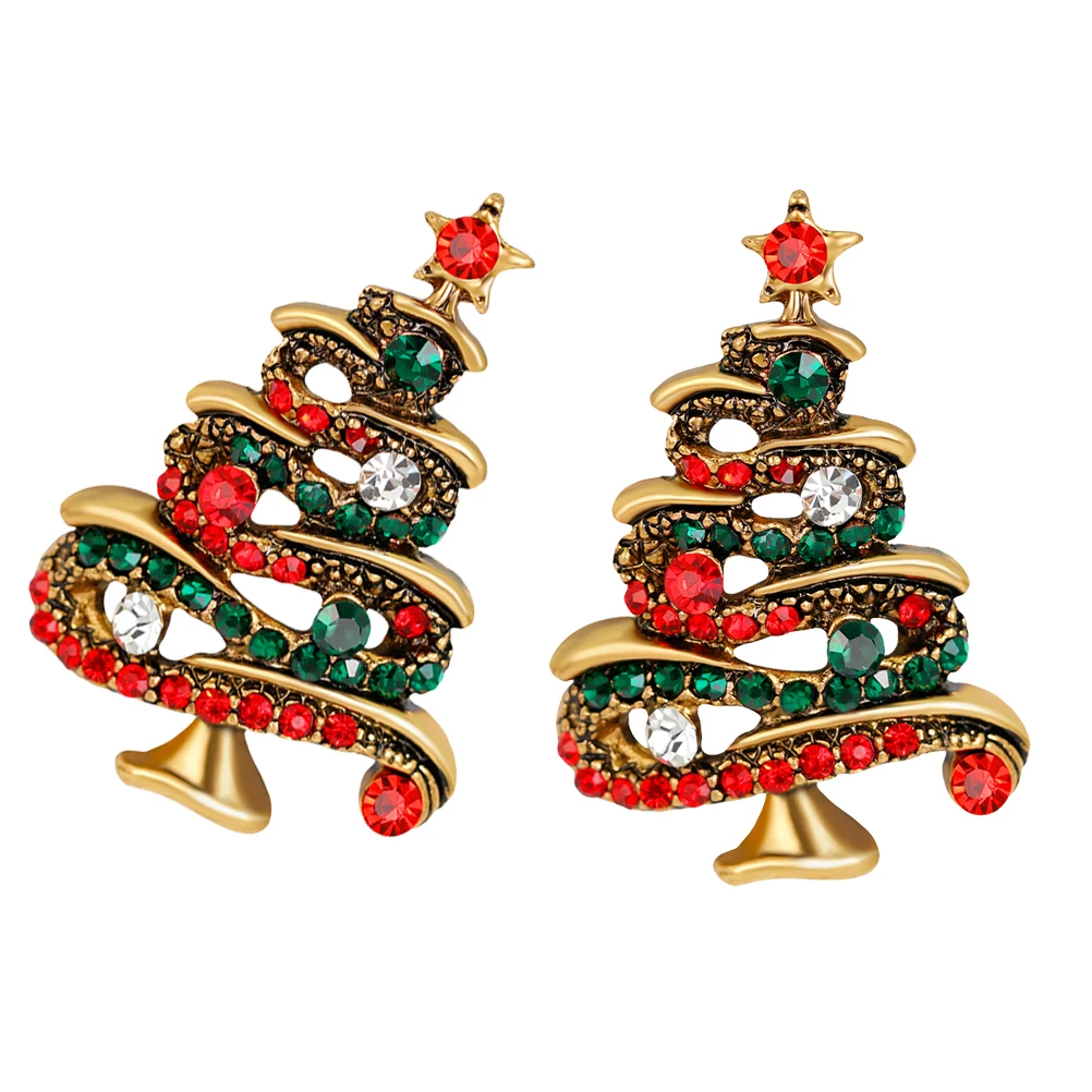 2 Pcs Christmas Tree Brooch Alloy Beautiful Breastpin European and American Decorative