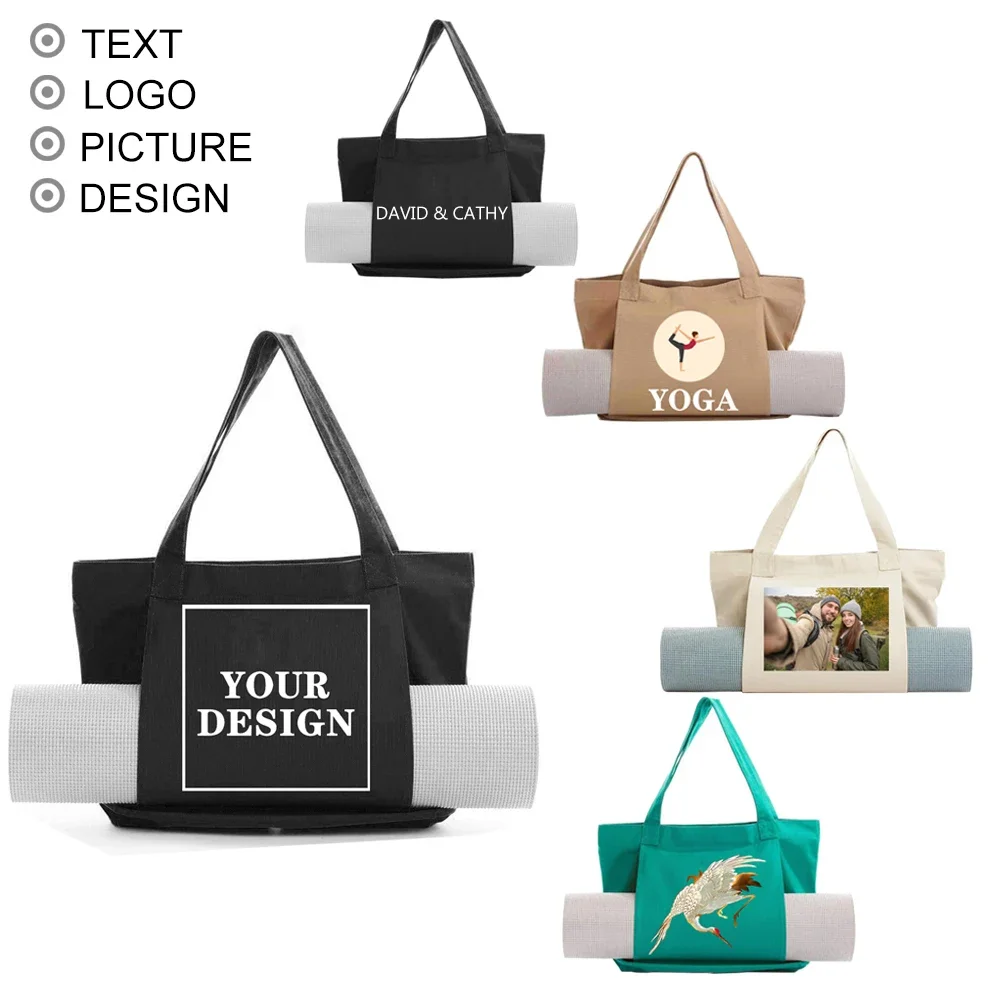 Personal Customize Canvas Shoulder Bags for Yoga Pilates Name Picture Logo Diy Personalized Handbags Shopping Bag Gift