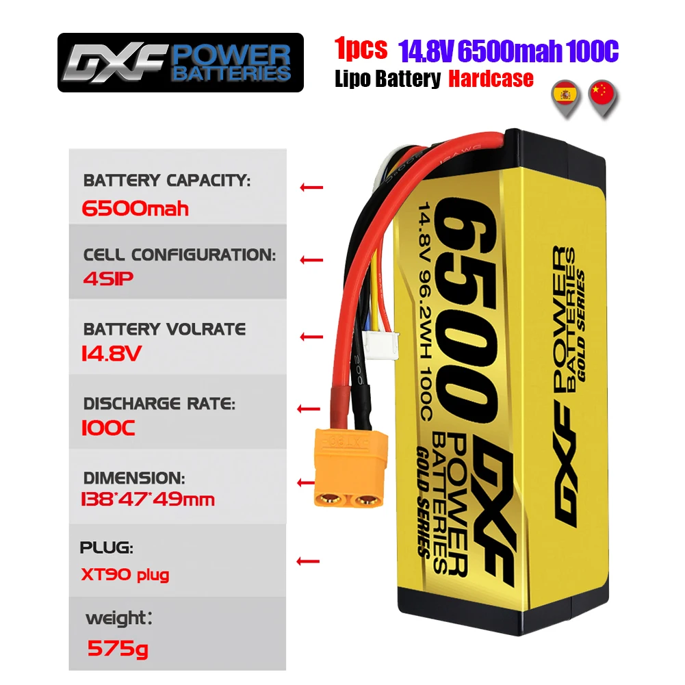 DXF Battery 2S 3S 4S Lipo 7.4V 11.1V 14.8V 15.2V 5200mAh 6200mah 6500mAh 7000mAh 8000mAh 8400mAh 50C 60C 120C 100C for RC Car