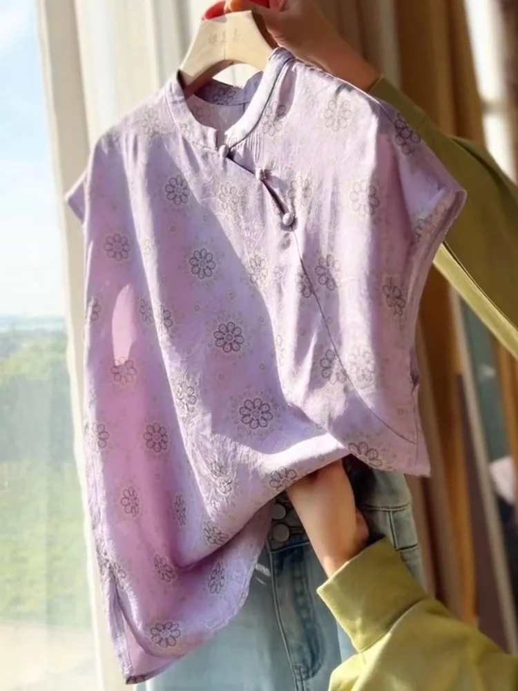 Único Ele púrpura bordado Floral irt mujer novedad de verano Sle chino nacional Sle sentimientos de alta gama Lady irt