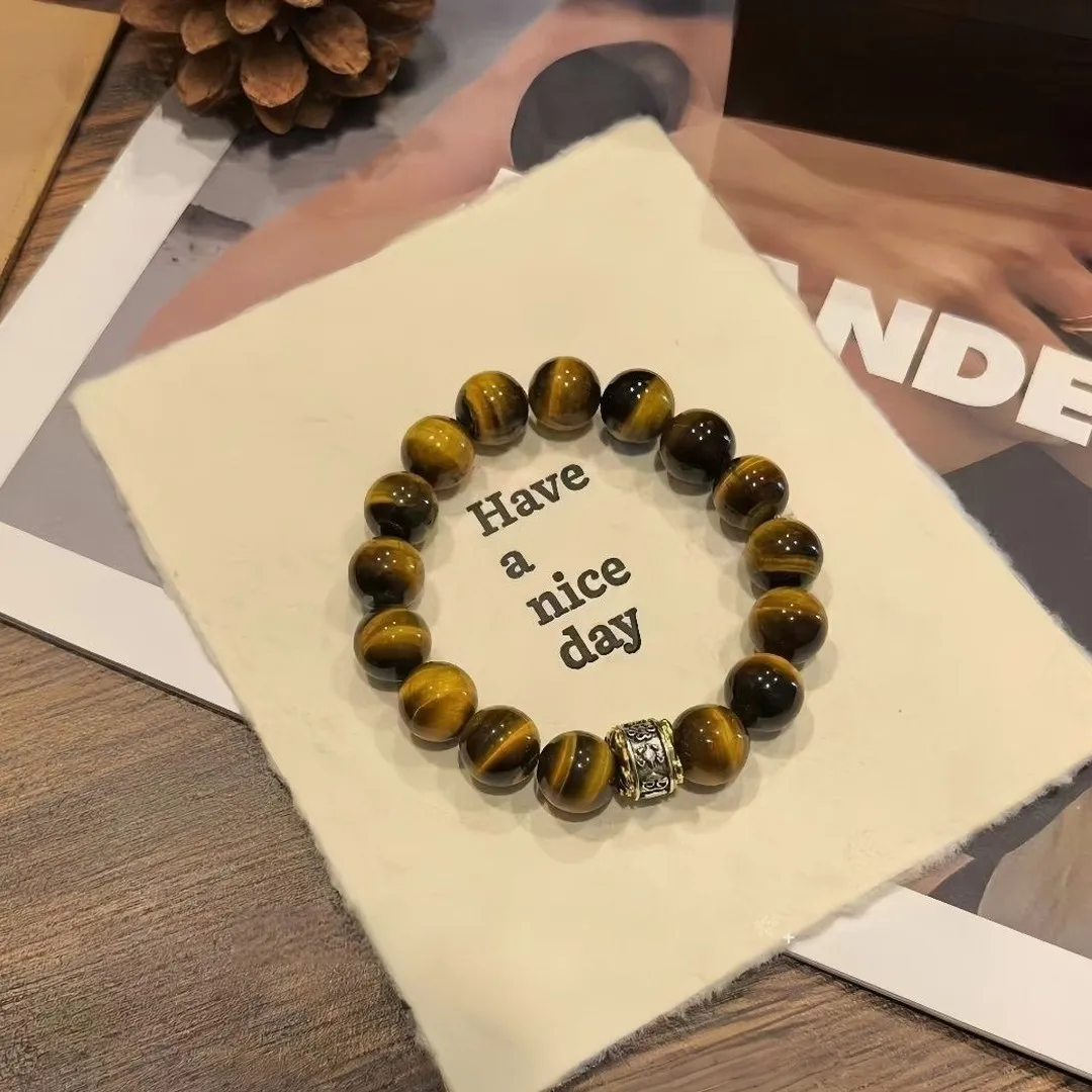 Natural Tiger Eye Stone Obsidian Gold Obsidian Crystal Beaded Bracelet for Women Men Fashion Jewelry Gift