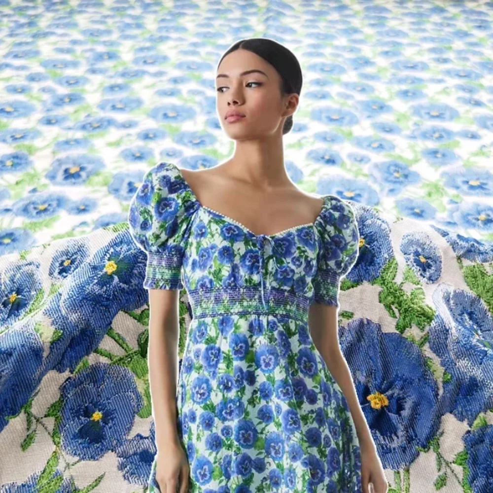 

Yarn Dyed Jacquard Fabric Flower Dress Soft Windbreaker Coat Clothing Brand Fashion Design Sew Wholesale Material Cloth by Meter