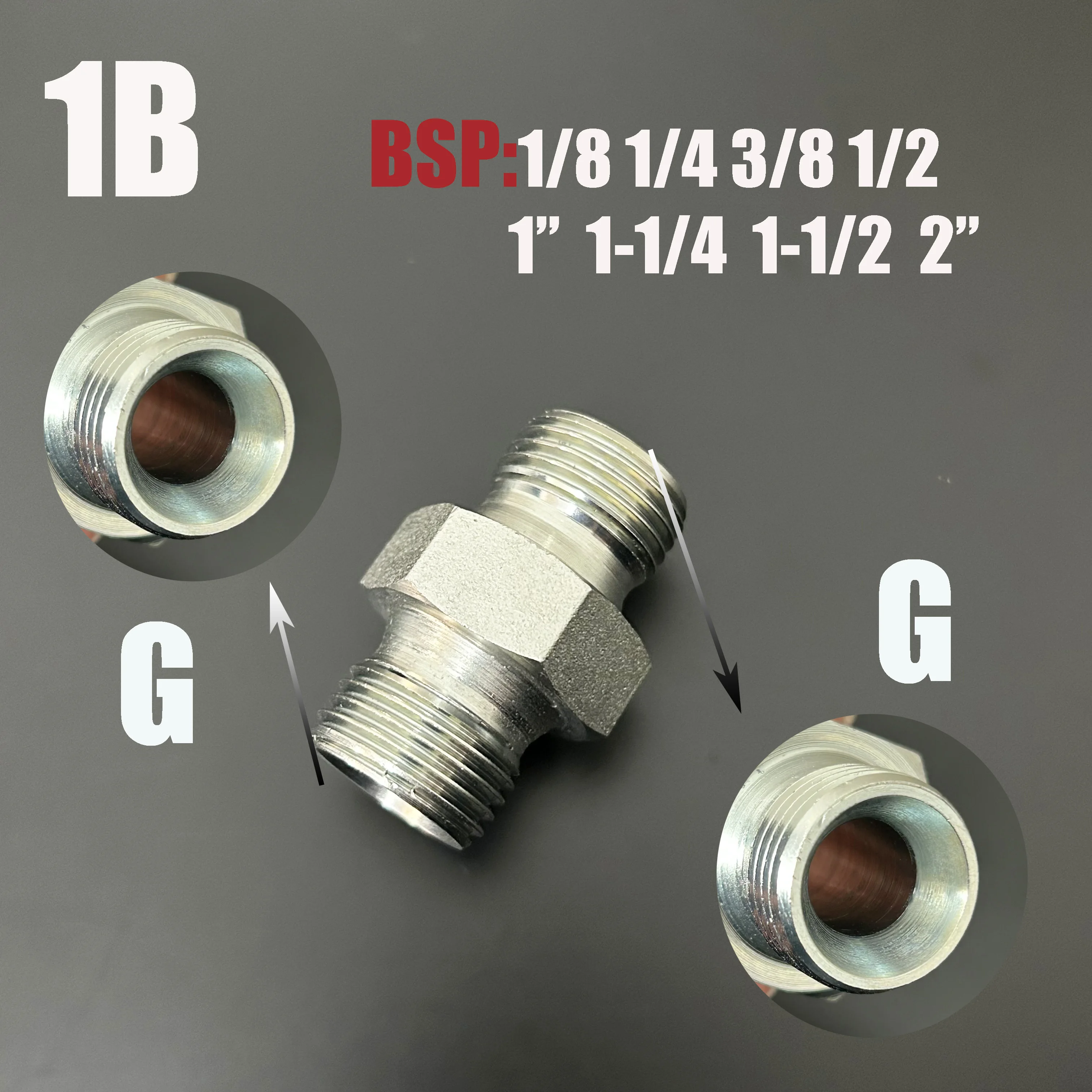 

1B Series G Thread Concave British Tubing BSP 1/8" 1/4" 3/8" 1/2" 3/4" 1" 1-1/4" 1-1/2" 2" Hydraulic Pipe Conversion Joint