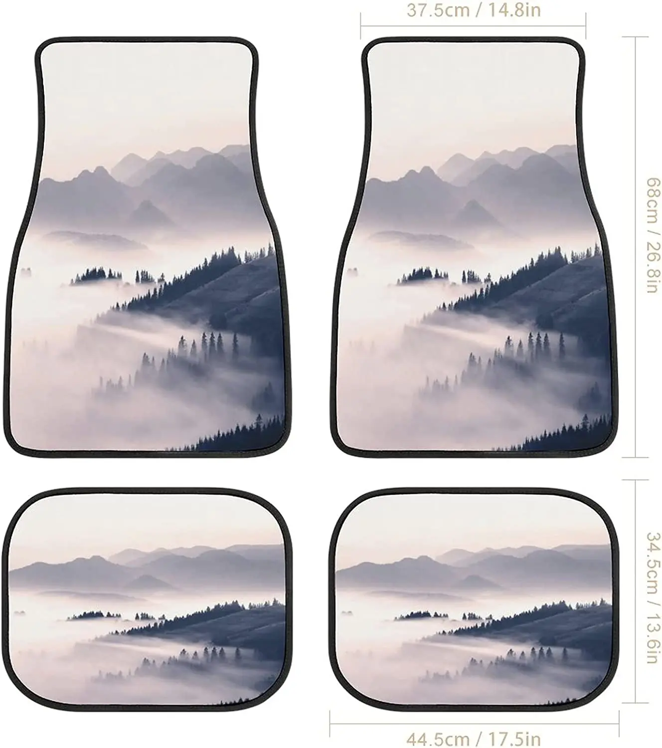 Misty Landscape Mountains Art Car Mats Universal Drive Seat Carpet Vehicle Interior Protector Mats Funny Designs All-Weather Mat