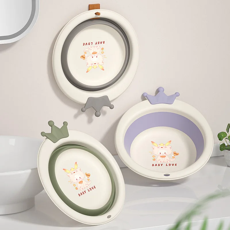 

Folding Face Basin Household Portable Washbasin Kids Cute Cartoon Plastic Basin Storage Burrel Collapsible Wash Basin
