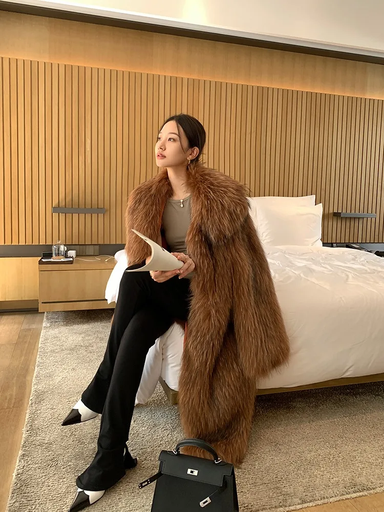 Luxury Clothes Winter New Imported Raccoon Fur Coat Natural Fluffy Fur Jacket Ladies Fashion Streetwear Women's X-Long