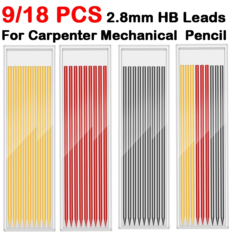 9/18 PCS Metal Solid Carpenter Pencil Leads Woodworking Deep Hole Mechanical Pencils Refills Office School Supplies Stationery