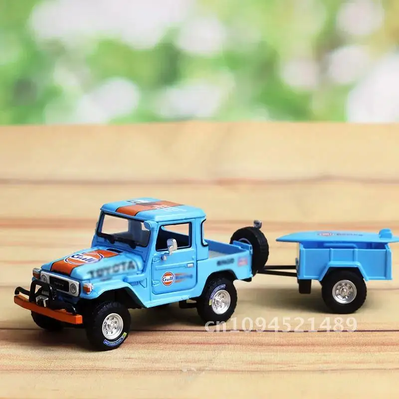 RM 1:64 Cooluze Gulf FJ40 pickup truck with trailer skateboard model