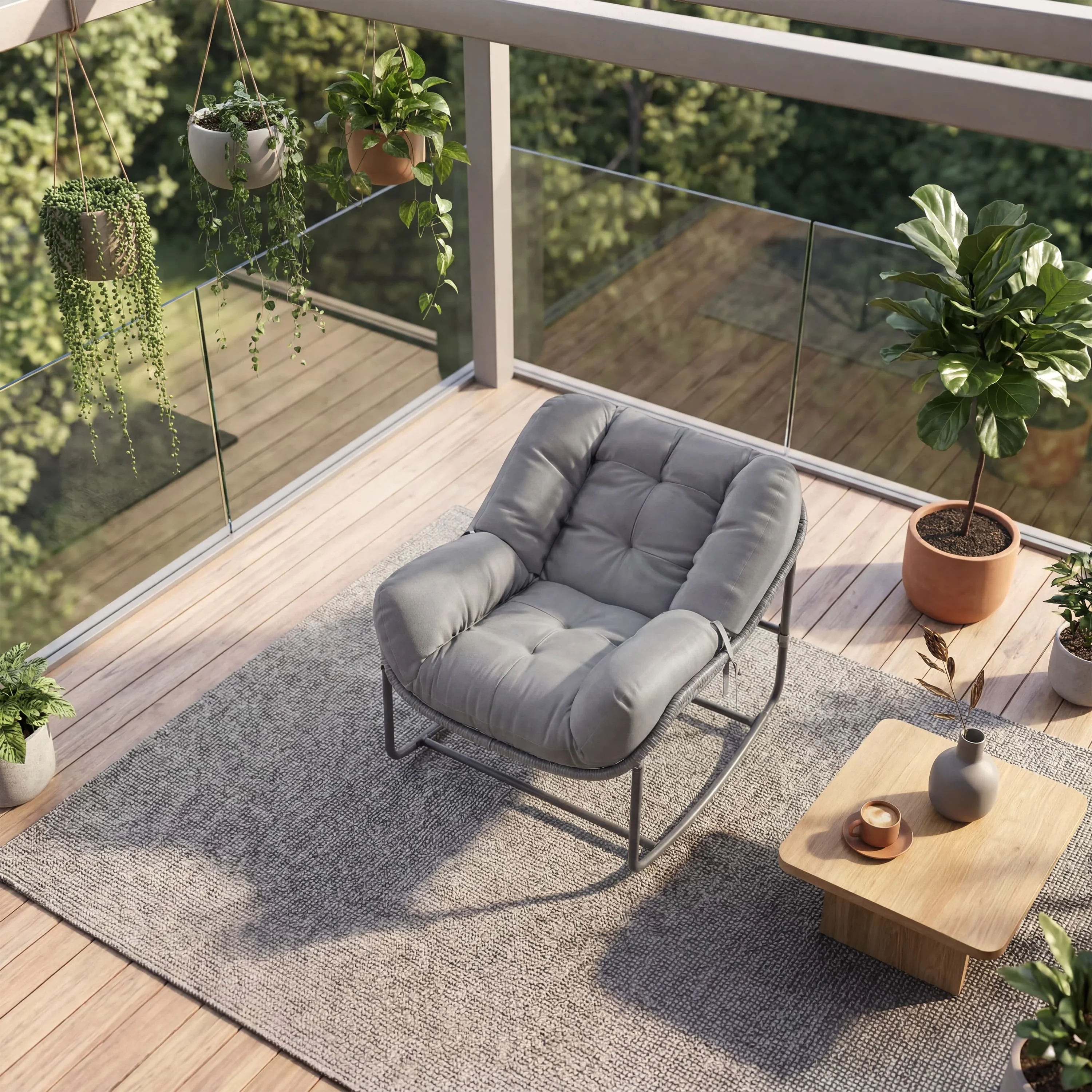 Outdoor Rocking Chair Oversized Egg-Shaped Wicker with Soft Cushion All-Weather Waterproof Rattan 330 lbs Capacity – for Patio, Garden, Balcony, Porch - view 6