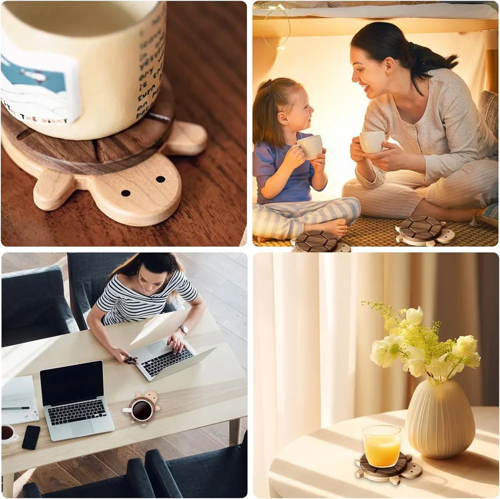Cartoon Solid Wood Magnetic Turtle Coaster Anti-Scalding Insulated Cute Home Desktop Placemat New Arrivals