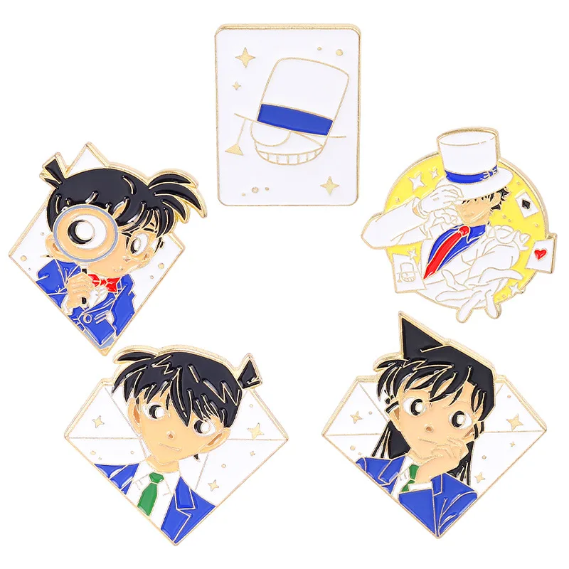 Anime giapponese Detective Conan smalto spille Cartoon Kudou Shinichi Mouri Ran spilla borsa risvolto distintivo gioielli regalo per bambini amici