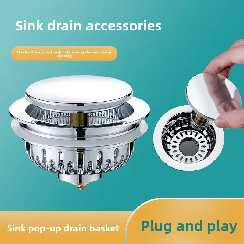 

Kitchen sink push-type pop-up core strainer leaky plug laundry pool vegetable basin large basket deodorizing filter drain plug