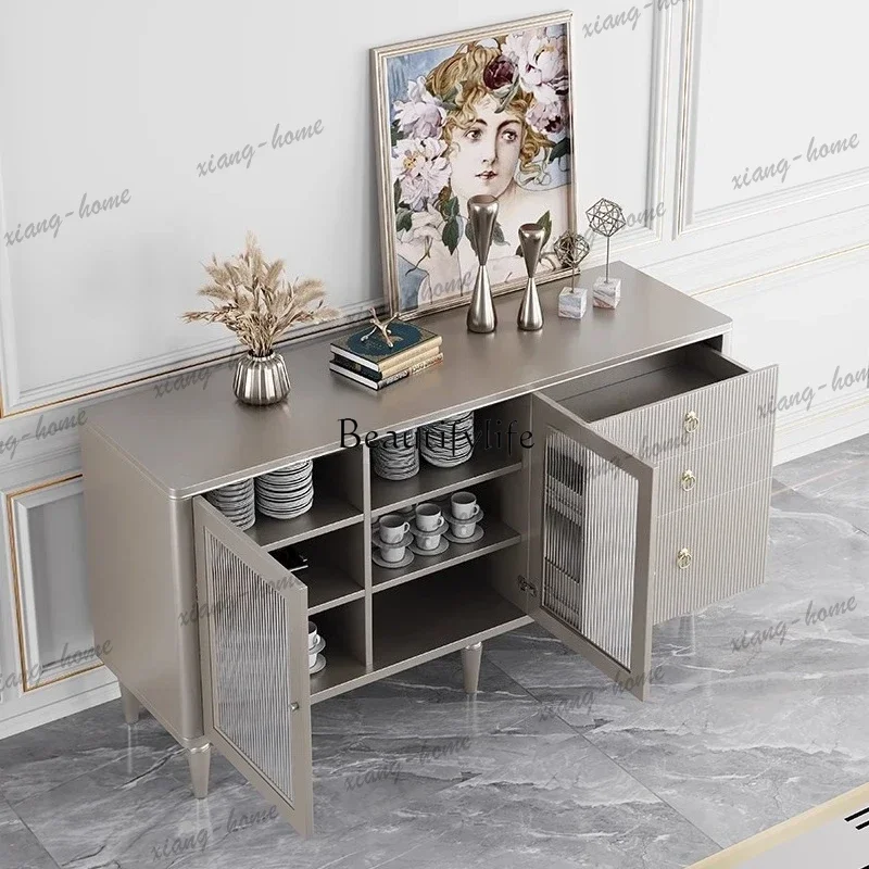 LD American modern light luxury restaurant dining side cabinet champagne color solid wood side kitchen multi-functional